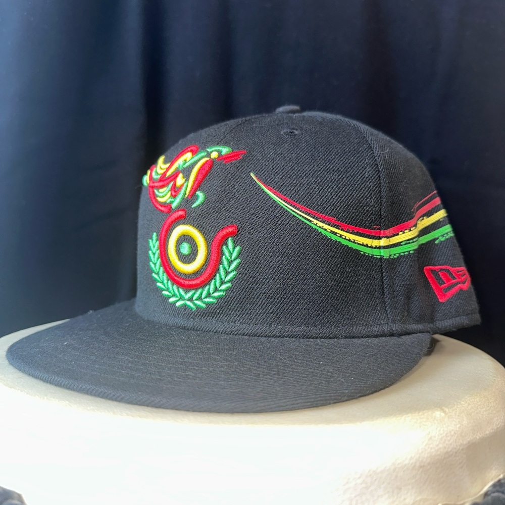 Black New Era Fitted Hat with Colorful Embroidery 7 3/8